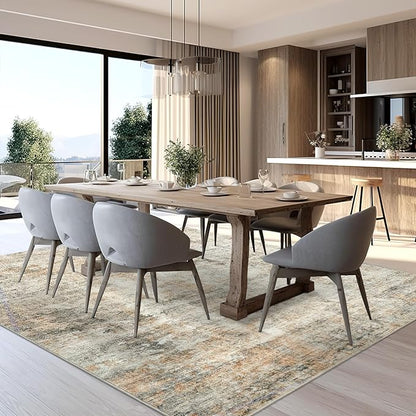 6x9 Abstract Area Rugs for Living Room 6 x 9 Washable Non Slip Low Pile Rugs for Bedroom Dining Room Foldable Thin Brown Grey