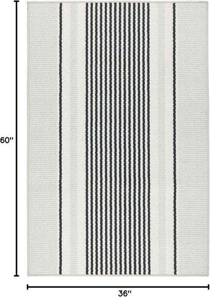 Dash & Albert Gunner Stripe Machine Washable Rug, 3 X 5 Feet, Grey Stripe Pattern