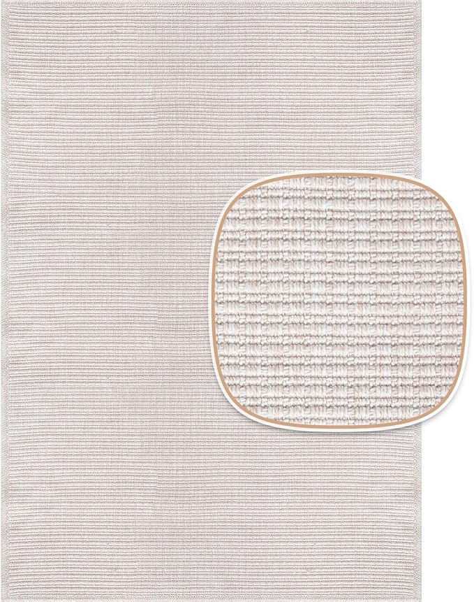 Beverly Rug Easy Jute Off White Rug 5x7 Solid Washable Durable Outdoor Indoor Area Rugs for Living Dining Room Patio Office Stain Resistant Non Shedding Casual Indoor Outside Carpet (5 x 7 Off-White)