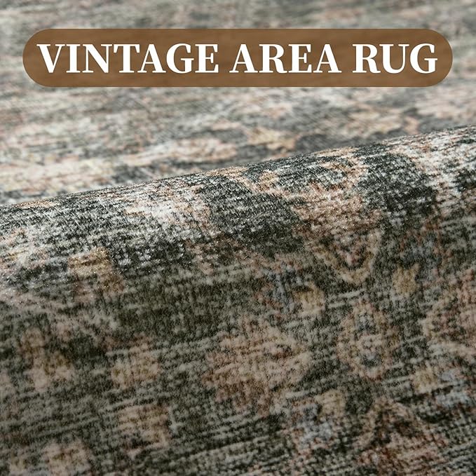 MontVoo-Vintage Area Rug 9X12 Green Rugs for Living Room-Soft Distressed Printed Rugs for Bedroom-Non Slip Carpet-Machine Washable Rug for Dining Room Living Room Bedside Office
