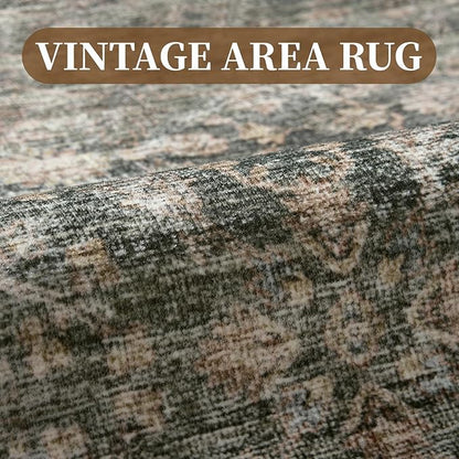 MontVoo-Vintage Area Rug 4X6 Green Rugs for Living Room-Soft Distressed Printed Rugs for Bedroom-Non Slip Carpet-Machine Washable Rug for Dining Room Living Room Bedside Office