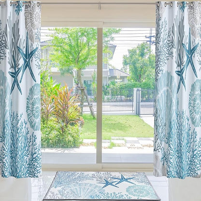 Tritard Coastal Area Rug 2x3 - Small Machine Washable Foldable Throw Rugs Non-Slip Beach Ocean Entryway Doormat Indoor Entrance Carpet for Kitchen Bathroom Laundry Bedroom Living Room, Blue