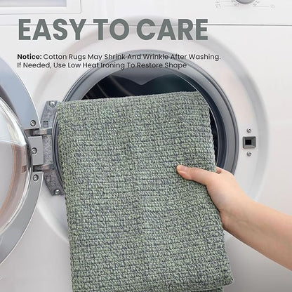 EARTHALL Long Runner Rug 3x12 Ft Washable Runners for Hallways Cotton Non Slip Entryway Runner Braided Kitchen Runner Indoor Outdoor Carpet Runners for Entryway, Hall, Foyers, Green/Grey