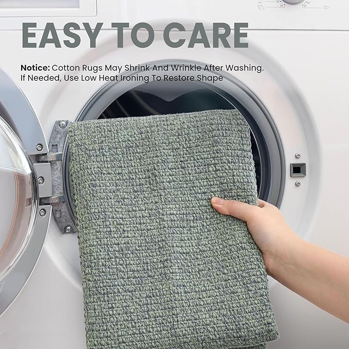 EARTHALL Washable Runner Rug 2x12 Ft Non Slip Runners for Hallways Long Cotton Rubber Backed Kitchen Runner Braided Indoor Floor Carpet Runners for Entryway, Hall, Kitchen, Green/Grey