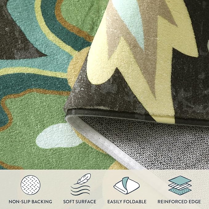 Lahome Floral 2x6 Hallway Runner Rug - Non Skid Washable Kitchen Runner Rugs, Low-Plie Green Paisley Print Carpet for Entryway Bedroom Living Room