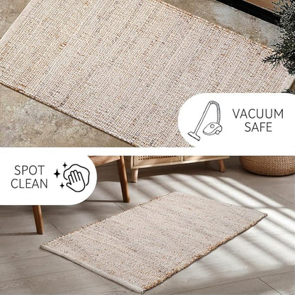 Savi Home Jute Cotton 24 x 36 Hand Woven Natural Farmhouse Area Rug for Living Room Bedroom Kitchen Hallway Entryway- Rustic Vintage Bohemian Decor