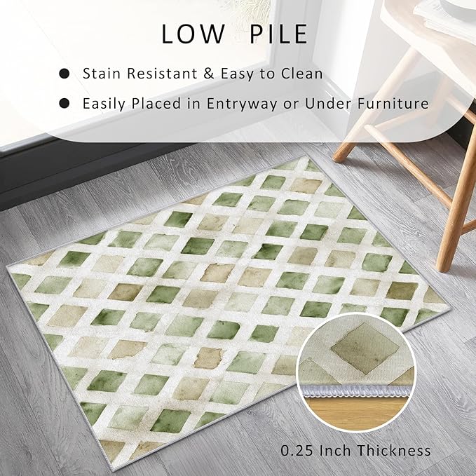 Checkered Rug, Washable 6x8 Rug for Living Room, Geometric Rhombus Patterned Indoor Carpet, Checkered Decor for Home, Bedroom, Soft Non Slip Thin Design FER40