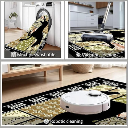 Western Horse Print Rugs 6x9ft,Boho Floral Area Rug, Botanical Print Low Pile Carpet, Stain-Resistant & Machine Washable Non-Slip Mat for Living Room, Bedroom, Dining Room