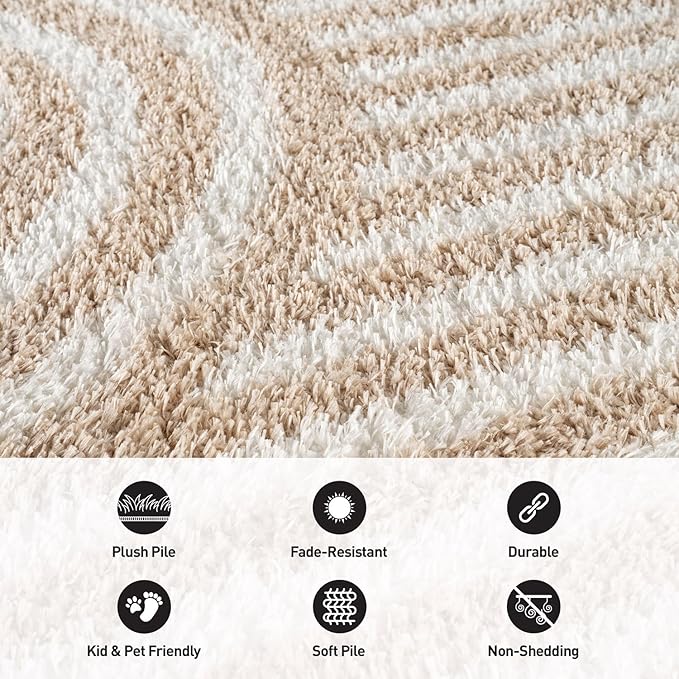 Rugshop Abstract Arch Shag Runner Rug Beige 2' 3" x 12' Great for Long Hallways, Open Entryways, or Galley Kitchens