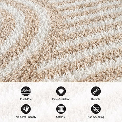 Rugshop Abstract Arch Shag Runner Rug Beige 2' 3" x 8' Perfect for Hallways, Kitchens, or Behind The Sofa