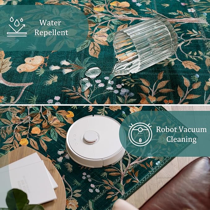 Morebes Boho Floral 2x6 Kitchen Runner Rug, Washable Rug Runners for Hallways Non Slip, Soft Botanical Flower Indoor Floor Carpet Runners for Bathroom Entryway Laundry Room, Dark Green