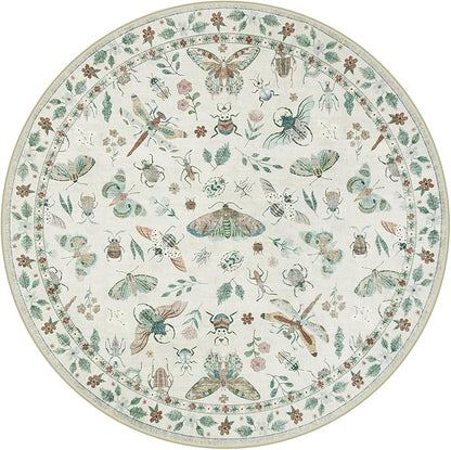 Lahome Insect Washable Round Rugs, Non-Slip Soft Round Rug 4ft Ultra-Thin, Small Boho Circle Carpet for Entryway Kitchen Bedroom Nursery Bathroom, Beige