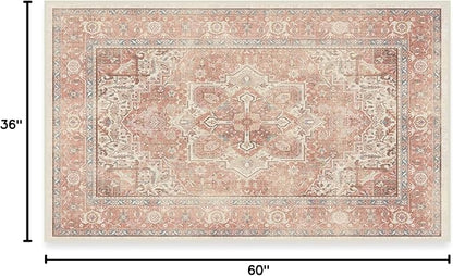 RUGGABLE Washable Area Rug – Kamran Rose Pink 3x5, Stain-Resistant, Non-Slip – Small Machine Washable Rugs for Living Room, Bedroom, Hallway, Entryway & Office–with Cushioned Pad