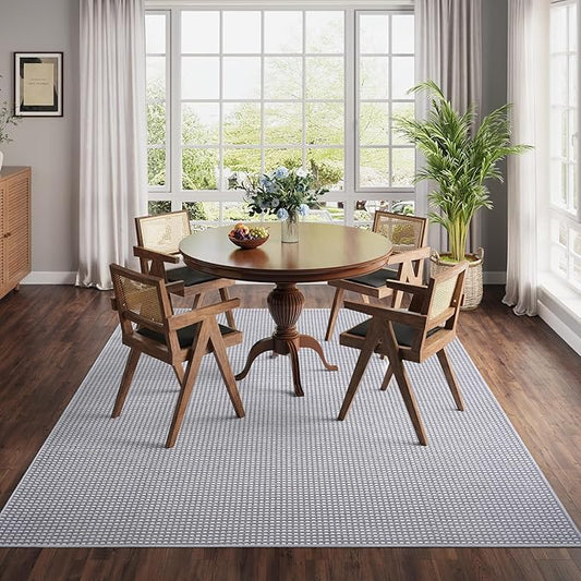 Boho Washable Area Rugs 5x7 ft, Non Slip Area Rug for Living Room, Braided Office Rugs Bedroom Rug Woven Washable Indoor Floor Carpets for Office Dining Bedroom Living Room, Easy to Clean, Gray