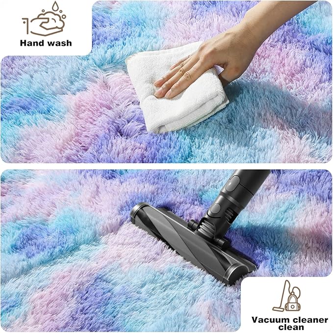 Area Rugs 9x12 Living Room, Fluffy Large Rugs for Bedroom, Soft Shag Fuzzy Non-Slip Carpet for Kids Boys and Girls Nursery Room Dorm Indoor Home Decor (Rainbow, 9ft x 12ft)