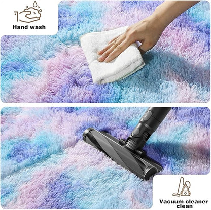 Area Rugs 9x12 Living Room, Fluffy Large Rugs for Bedroom, Soft Shag Fuzzy Non-Slip Carpet for Kids Boys and Girls Nursery Room Dorm Indoor Home Decor (Rainbow, 9ft x 12ft)