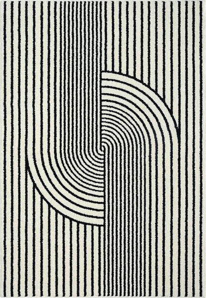 Abani Nuevo Collection Area Rug - Mid-Century Black and White Arch Knot Design - 4' x 6' - for Living Room, Bedroom & Office