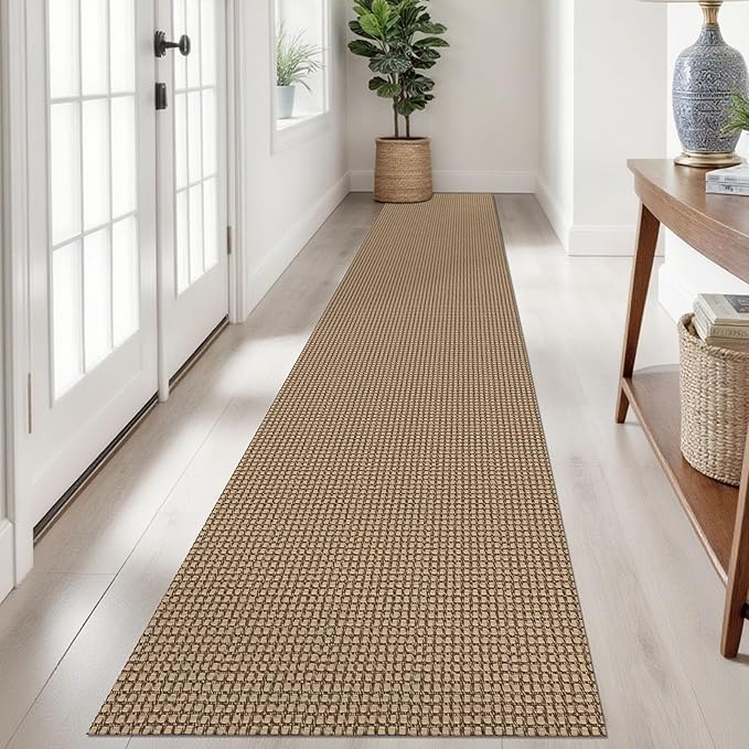 Braided Runner Rug 2x12 Ft Washable Runners for Hallways Non Slip Kitchen Runner Rug Cotton Extra Long Entryway Runner Indoor, Woven Carpet for Hall Entryway, Orange/Tan/Brown