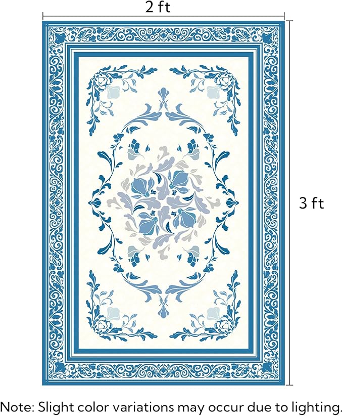 SOULFUL Medium Pile 2x3 Entryway Rug - Cozy Soft Underfoot Small Area Rug - Blue Boho Floral - Washable Non-Slip - Perfect for Hallway Kitchen Bedroom Bathroom Indoor Entrance