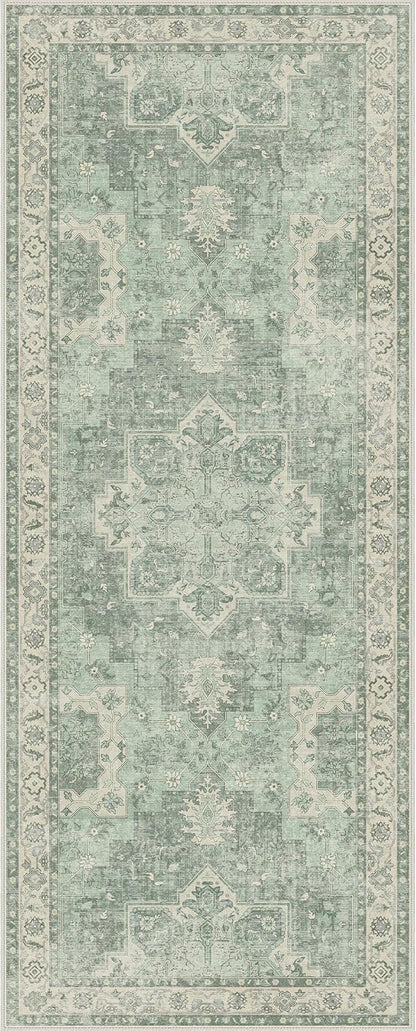 GENIMO 2'6''x6 Runner Rugs for Hallway, Machine Washable Non Slip Vintage Rugs, Low Pile Lightweight Soft Print Rug for enrtyway, Corridor, Home Office, Kitchen, Light Green