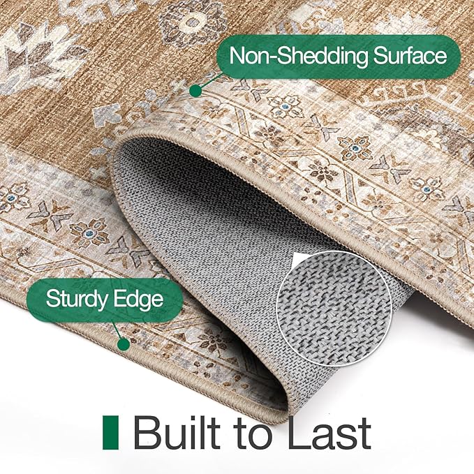 LUMI Indoor Thin Door Mat, 36x59 Washable Small Inside Doormat, Non Slip Low Pile Oriental Floor Carpet, Vintage Distressed Area Rug for Front Door,Entrance,Bedroom, Amber
