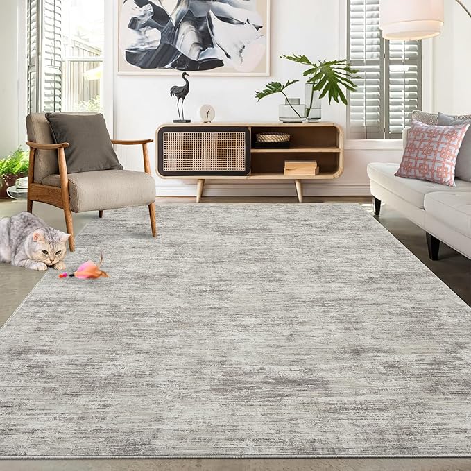 RUGSREAL Bedroom Area Rug 4x6 Modern Abstract Area Rug Stain Resistant Small Living Room Rug Contemporary Dining Room Rug Non-Slip Solid Rug Aesthetic Accent Floor Carpet for Kitchen Office, Taupe