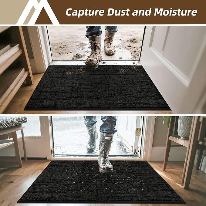 COSY HOMEER Door Mat,Dirt Trapper Entryway Rugs 20"x32",Non Slip Washable Entrance Mats,Absorbent Welcome Mat,Low Profile Dog Door Mats for Front Back Doomats and Wet Shoes,Black