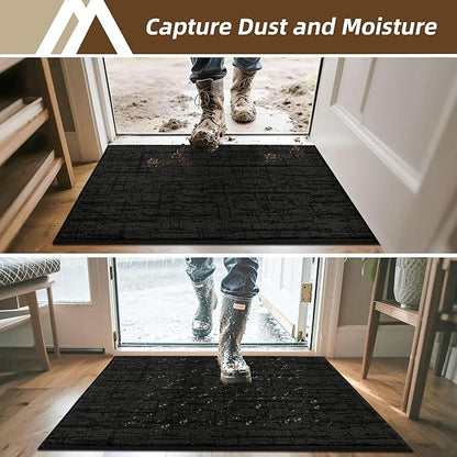COSY HOMEER Dirt Trapper Door Mat 32"x48",Non-Slip Entryway Rugs,Washable Welcome Mat,Absorbent Entrance Mats,Low Pile Dog Door Mats for Front Back Doomats and Wet Shoes,Black