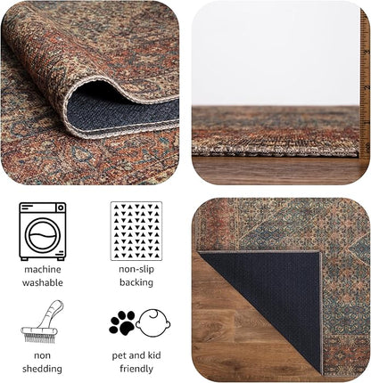 Keen Home Design 10x14 Rug - Machine Washable Area Rug with Non-Slip Backing, Ideal for Living Room, Dining Room, Bedroom - Vintage, Easy Clean, Durable, Low Pile Rug - (9'7" x 14')