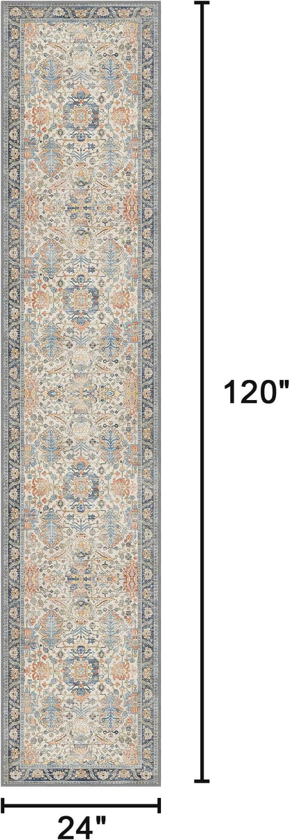 Bavni Runner Rug, Machine Washable Rugs for Bedroom 2x10, Non Slip Boho Rugs with Rubber Backing, Ultra-Thin Folable Rug Runner for Hallways Bathroom, Teal/Multi