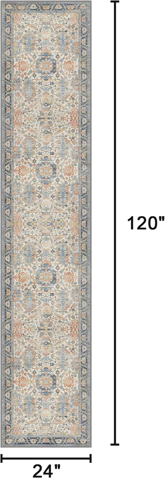 Bavni Runner Rug, Machine Washable Rugs for Bedroom 2x10, Non Slip Boho Rugs with Rubber Backing, Ultra-Thin Folable Rug Runner for Hallways Bathroom, Teal/Multi