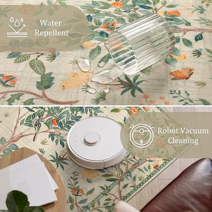 Morebes Washable 5x7 Sage Green Area Rug for Bedroom, Boho Floral Kids Room Rug Non Slip, Soft Flower Low-Pile Indoor Floor Throw Carpet for Dining Room Bedroom Home Office Playroom