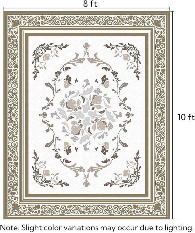 SOULFUL Medium Pile 8x10 Rugs for Living Room - Cozy Soft Underfoot Large Area Rug - Brown Boho Floral - Washable Non-Slip - Perfect for Bedroom Kids Room Under Dining Table Office