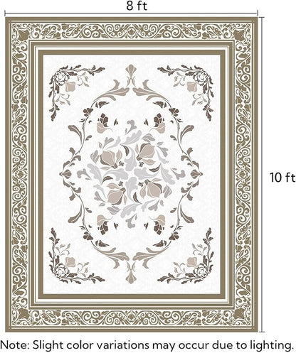 SOULFUL Medium Pile 8x10 Rugs for Living Room - Cozy Soft Underfoot Large Area Rug - Brown Boho Floral - Washable Non-Slip - Perfect for Bedroom Kids Room Under Dining Table Office