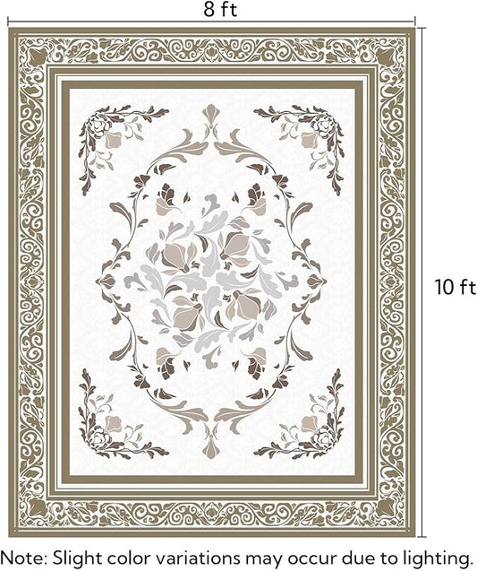 SOULFUL Medium Pile 8x10 Rugs for Living Room - Cozy Soft Underfoot Large Area Rug - Brown Boho Floral - Washable Non-Slip - Perfect for Bedroom Kids Room Under Dining Table Office