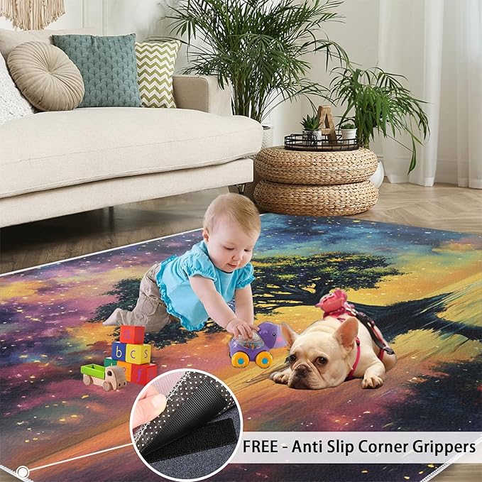 2x4 Tree of Life Runner Rug for Hallway - Galaxy Tree Kitchen Mat, Dreamlike Starry Sky Kitchen Runner Rug Soft Non Slip Anti Fatigue for Laundry Room Indoor Hallways