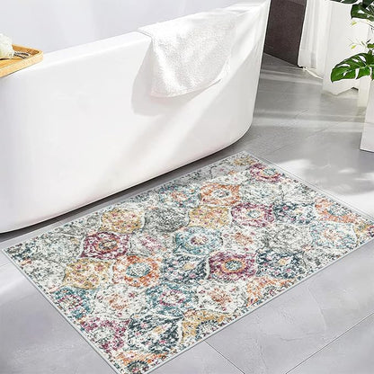 Lahome Moroccan Trellis Entryway Rug, 2x3 Kitchen Rugs Non Slip Washable, Non-Slip Indoor Door Mat Ultra-Thin, Small Throw Carpet for Bathroom Bedroom Entry, Aqua/Multi