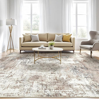 5x8 Area Rug Living Room: Machine Washable Large Abstract Soft Rugs Stain Resistant Indoor Floor Non Slip Accent Carpet for Bedroom Nursery Playroom Office Dining Room Dorm Home House- Brown