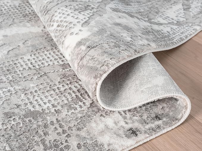 Adel Modern Area Rug for Living Room, 8x10 Rustic Distressed Abstract Large Grayl Rug, Medium Pile Stain Resistant Carpet for Bedroom, Dining Room or Kitchen (8' x 10', Gray)