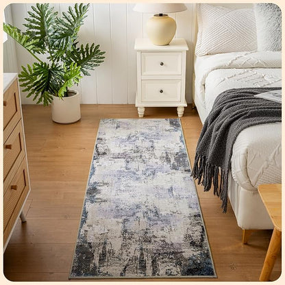 Istana Hallway Runner Rug 2x6 - Grey Navy Kitchen Rugs Non Slip Washable -Silk's Soft Touch Carpet Runner - Stylish Rug for Home