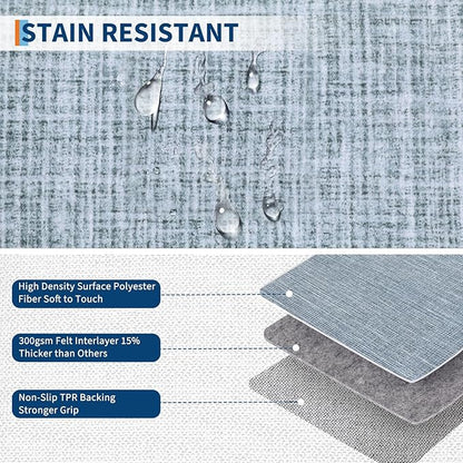 Small Bedroom Area Rug 3x5 Checkered Area Rug for Living Room Nursery Non Slip Kitchen Throw Carpet Low Pile Modern Bordered Rugs Washable Bathroom Mat Soft Brown Rugs for Laundry Entryway, Blue
