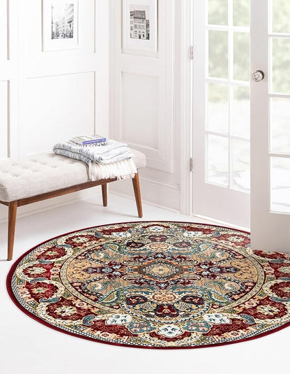 Unique Loom Narenj Collection Area Rug - Glasgow (5' 3" Round Burgundy/Blue)