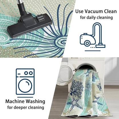 Tritard Coastal Area Rugs Nautical Beach Themed Non-Slip Machine Washable Rugs Modern Floor Carpet for Living Room Bedroom, 4x6, Navy