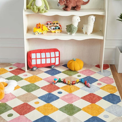 jinchan Macy 2x6 Runner Rug Kids Hallway Washable Rug Indoor Soft Non Slip Modern Diamond Carpet for Nursery Room Bedroom Kitchen Laundry Room Circus on Cream