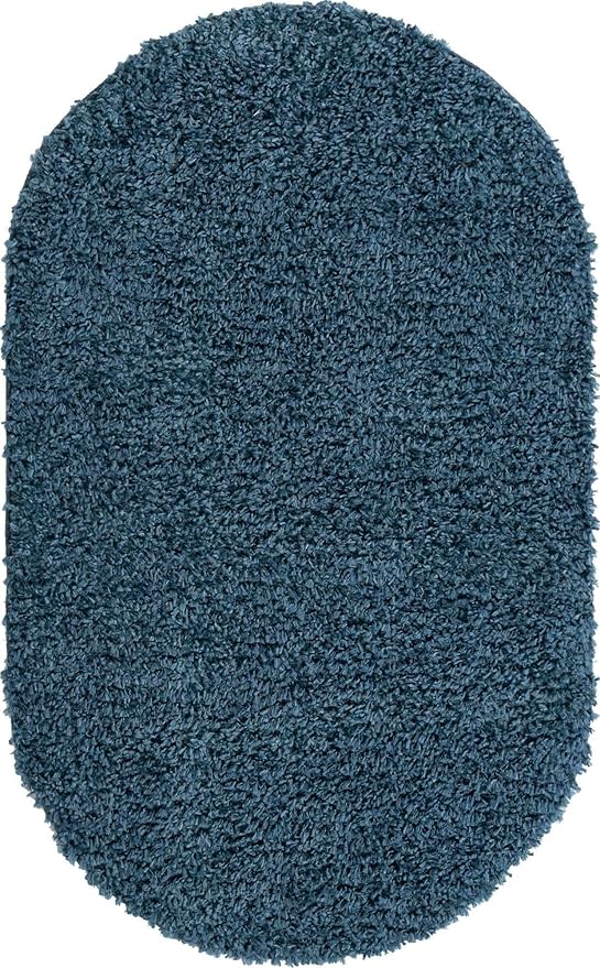 Unique Loom Davos Shag Collection Area Rug - Solid (3' 3" x 5' 3" Oval, Marine Blue)
