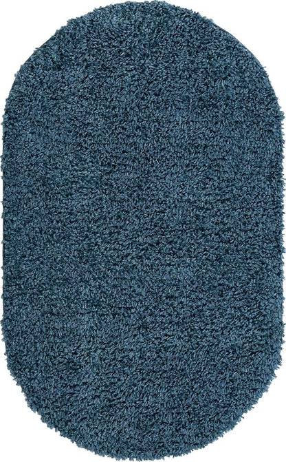 Unique Loom Davos Shag Collection Area Rug - Solid (3' 3" x 5' 3" Oval, Marine Blue)