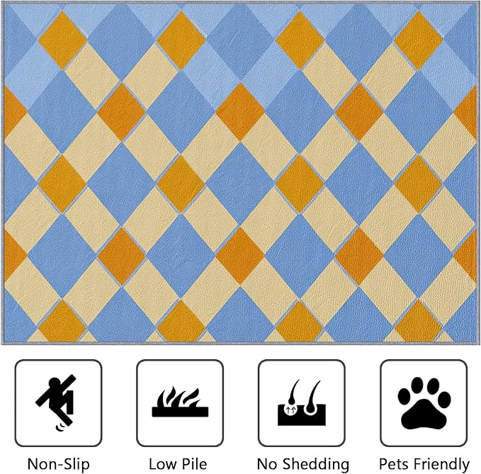 Checkerboard Large Area Rug - 7x10 Rug - Retro Geometric Rugs for Living Room Non Slip Low Pile Machine Washable Area Rugs, Checkerboard Carpets Home Decor & Gifts