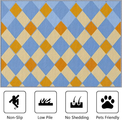 Checkerboard Large Area Rug - 7x10 Rug - Retro Geometric Rugs for Living Room Non Slip Low Pile Machine Washable Area Rugs, Checkerboard Carpets Home Decor & Gifts