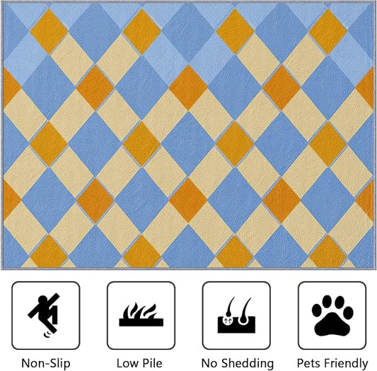 Checkerboard Large Area Rug - 7x10 Rug - Retro Geometric Rugs for Living Room Non Slip Low Pile Machine Washable Area Rugs, Checkerboard Carpets Home Decor & Gifts