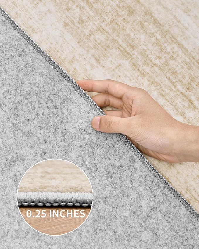 Art&Tuft Washable Rugs 5x7, Low Pile Area Rugs for Living Room - Non Slip and Stain Resistant Soft Thin 5x7 Rug for Bedroom, Dining Room, Kitchen, Office, Brown